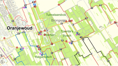 De poëzieroute getoond in het routeplan van Oranjewoud